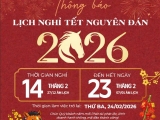 THÔNG BÁO NGHỈ TẾT NGUYÊN ĐÁN 2026
